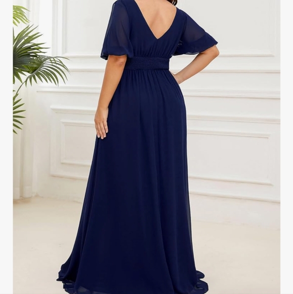Ever Pretty Navy/Royal Blue V-Neck Formal Evening Gown Bridesmaid Dress with Sle - Picture 2 of 12